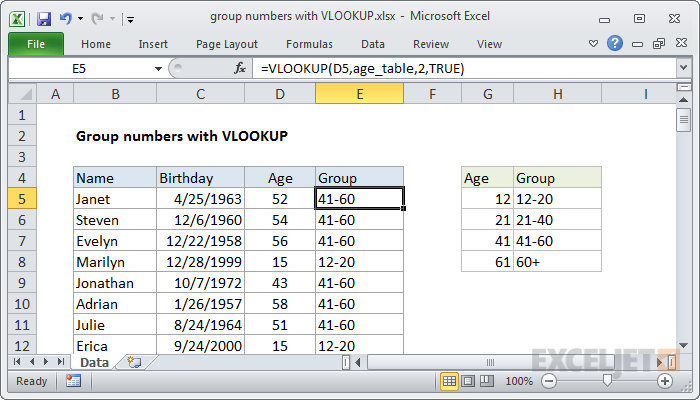 Group Numbers With Vlookup Excel Formula Exceljet 4934